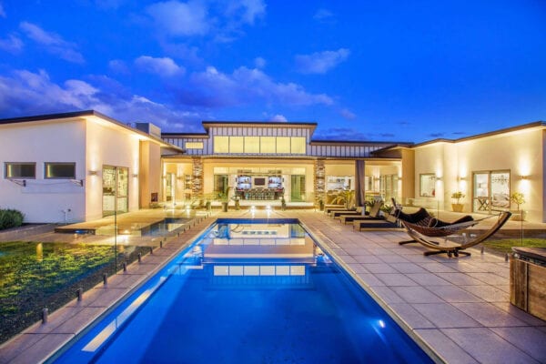 Pool and view of house