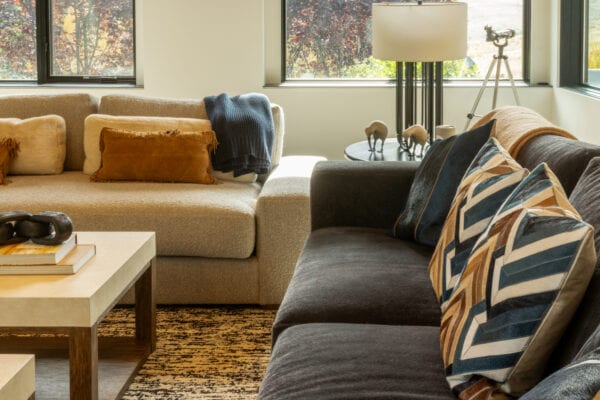 Sofas with pillows and decor